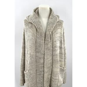 POL Ivory Beige Long Open Hooded Cardigan Sweater Duster Hoodie Cozycore L